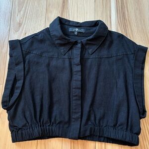7 For All Mankind Black Linen Blend Crop Top